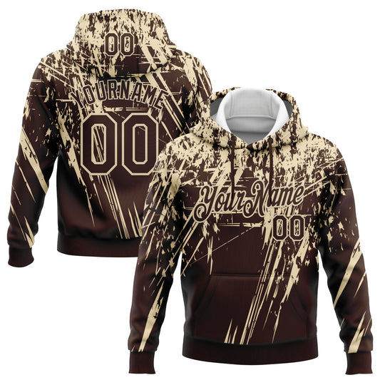 Custom Stitched Brown Cream 3D Pattern Design Splash Grunge Art Sports Pullover Sweatshirt Hoodie - Main View