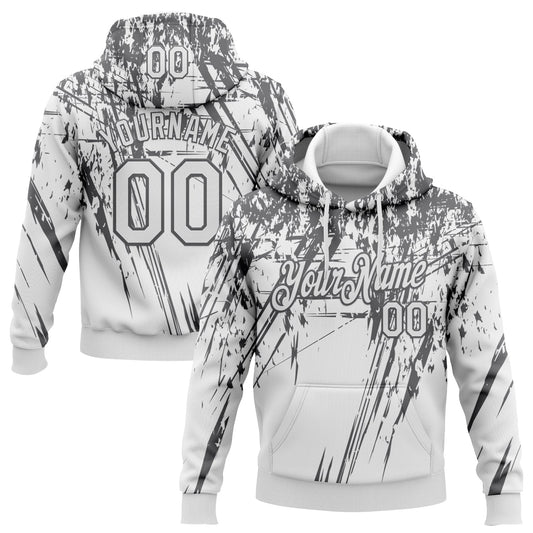 Custom Stitched White Steel Gray 3D Pattern Design Splash Grunge Art Sports Pullover Sweatshirt Hoodie - Main View