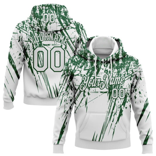 Custom Stitched White Green 3D Pattern Design Splash Grunge Art Sports Pullover Sweatshirt Hoodie - Main View