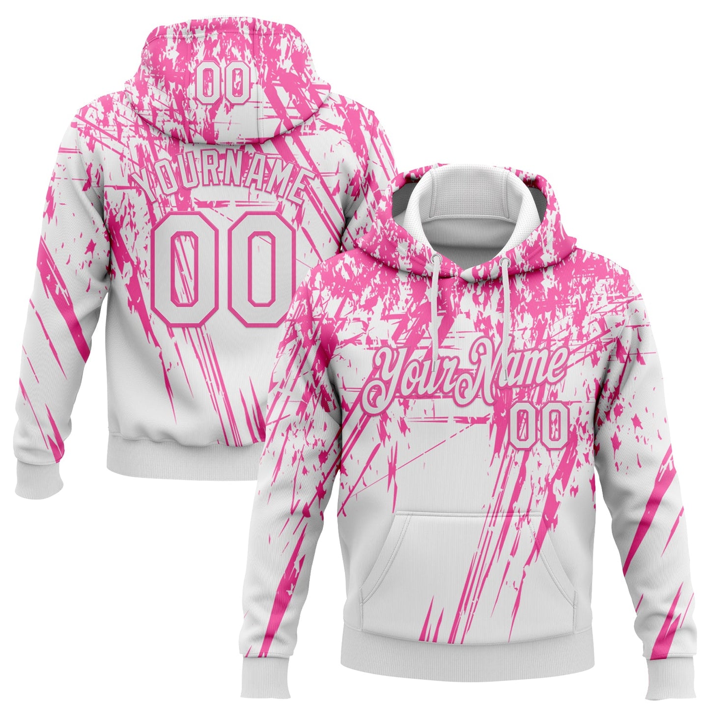 Custom Stitched White Pink 3D Pattern Design Splash Grunge Art Sports Pullover Sweatshirt Hoodie - Main View