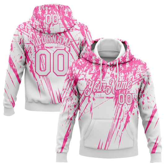 Custom Stitched White Pink 3D Pattern Design Splash Grunge Art Sports Pullover Sweatshirt Hoodie - Main View