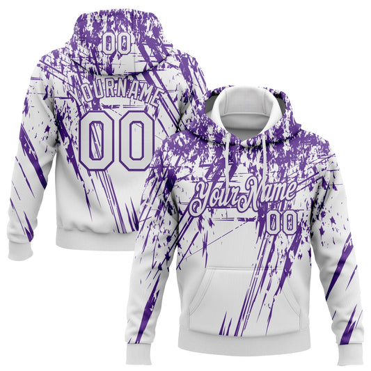Custom Stitched White Purple 3D Pattern Design Splash Grunge Art Sports Pullover Sweatshirt Hoodie - Main View