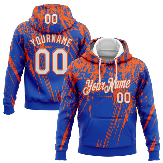 Custom Stitched Thunder Blue White-Orange 3D Pattern Design Splash Grunge Art Sports Pullover Sweatshirt Hoodie - Main View