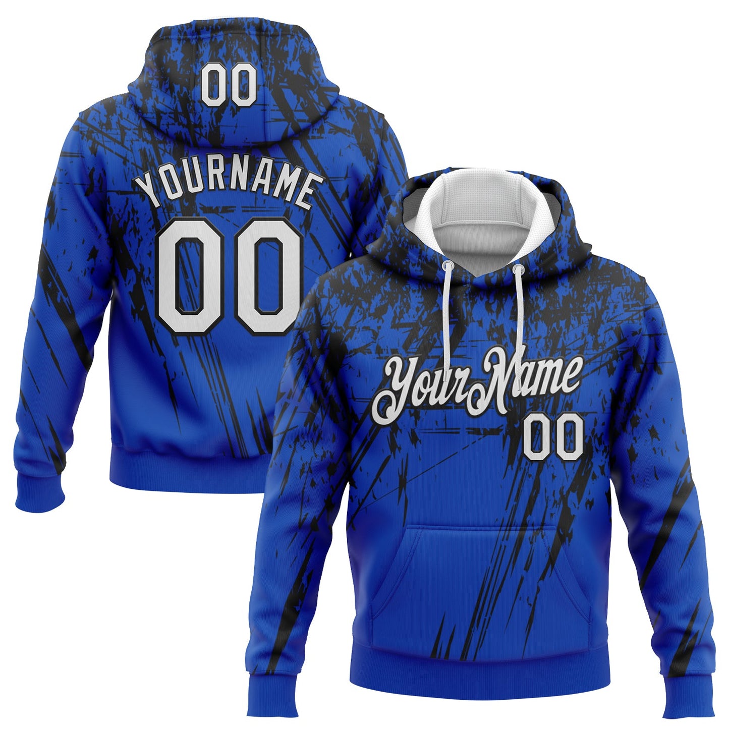 Custom Stitched Thunder Blue White-Black 3D Pattern Design Splash Grunge Art Sports Pullover Sweatshirt Hoodie - Main View