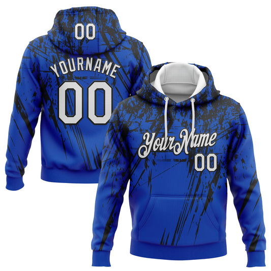 Custom Stitched Thunder Blue White-Black 3D Pattern Design Splash Grunge Art Sports Pullover Sweatshirt Hoodie - Main View