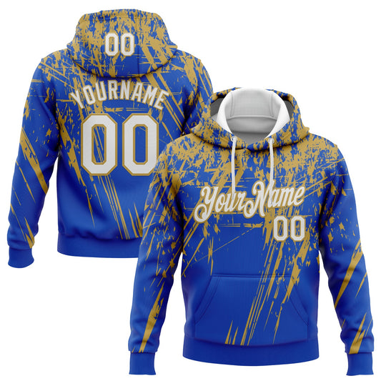 Custom Stitched Thunder Blue White-Old Gold 3D Pattern Design Splash Grunge Art Sports Pullover Sweatshirt Hoodie - Main View