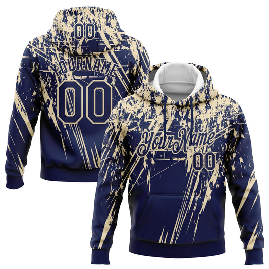 Custom Stitched Navy Cream 3D Pattern Design Splash Grunge Art Sports Pullover Sweatshirt Hoodie - Main View