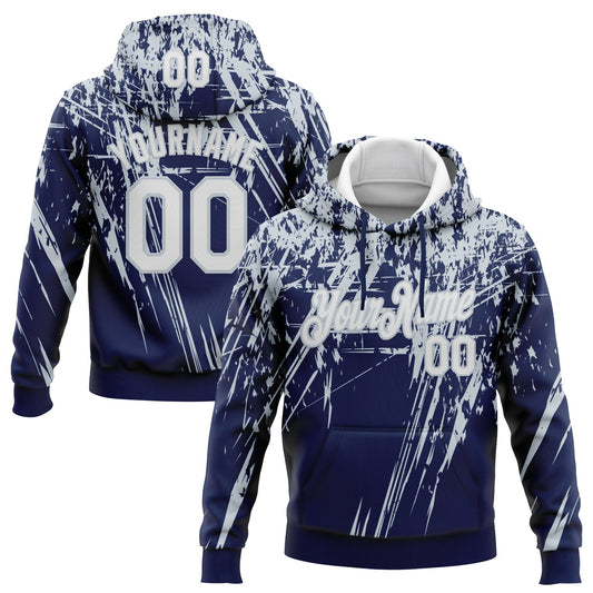 Custom Stitched Navy White-Silver 3D Pattern Design Splash Grunge Art Sports Pullover Sweatshirt Hoodie - Main View
