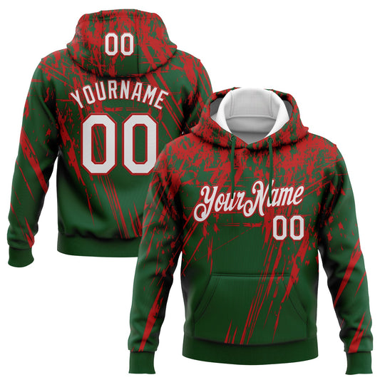 Custom Stitched Green White-Red 3D Pattern Design Splash Grunge Art Sports Pullover Sweatshirt Hoodie - Main View