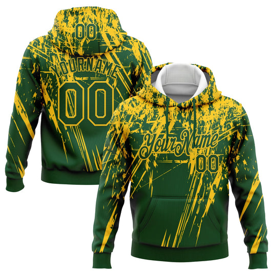 Custom Stitched Green Yellow 3D Pattern Design Splash Grunge Art Sports Pullover Sweatshirt Hoodie - Main View