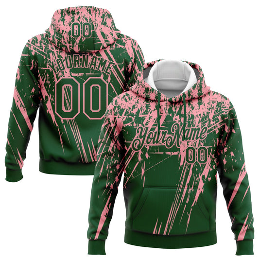 Custom Stitched Green Medium Pink 3D Pattern Design Splash Grunge Art Sports Pullover Sweatshirt Hoodie - Main View