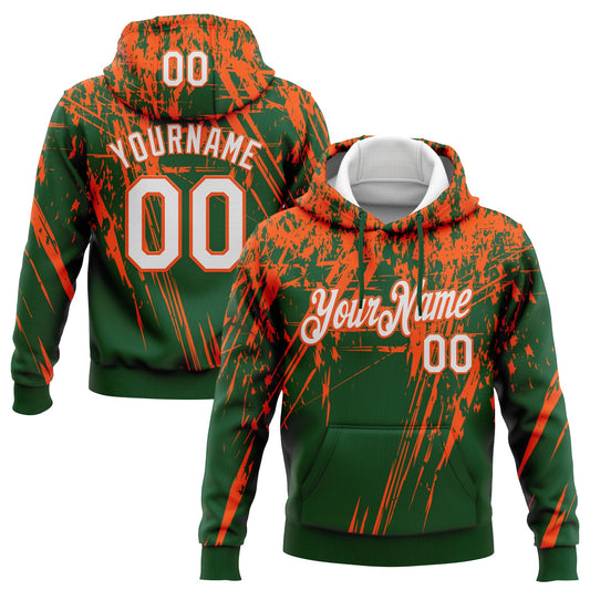 Custom Stitched Green White-Orange 3D Pattern Design Splash Grunge Art Sports Pullover Sweatshirt Hoodie - Main View