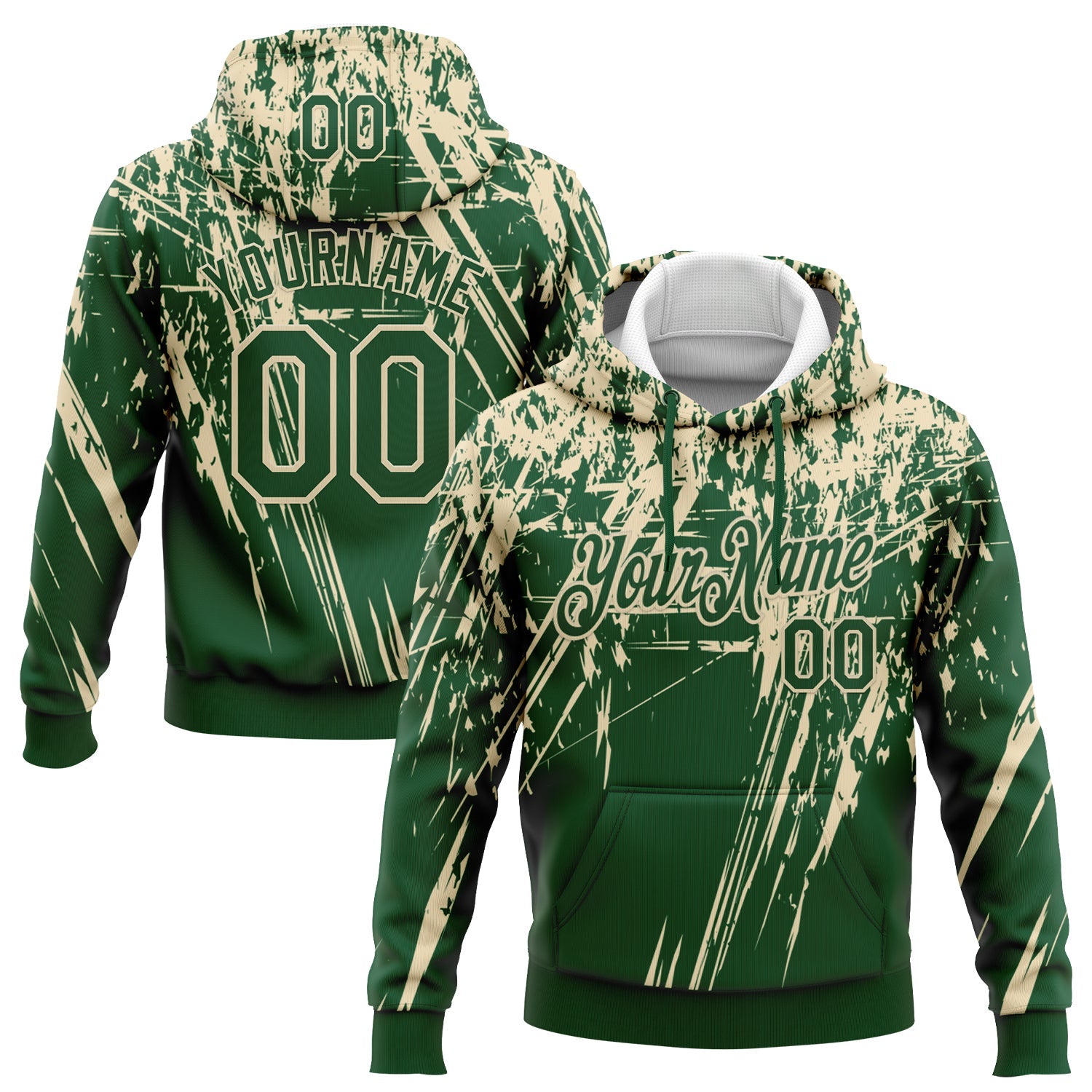 Custom Stitched Green Cream 3D Pattern Design Splash Grunge Art Sports Pullover Sweatshirt Hoodie - Main View