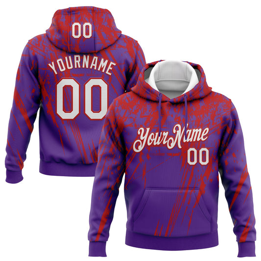 Custom Stitched Purple White-Red 3D Pattern Design Splash Grunge Art Sports Pullover Sweatshirt Hoodie - Main View