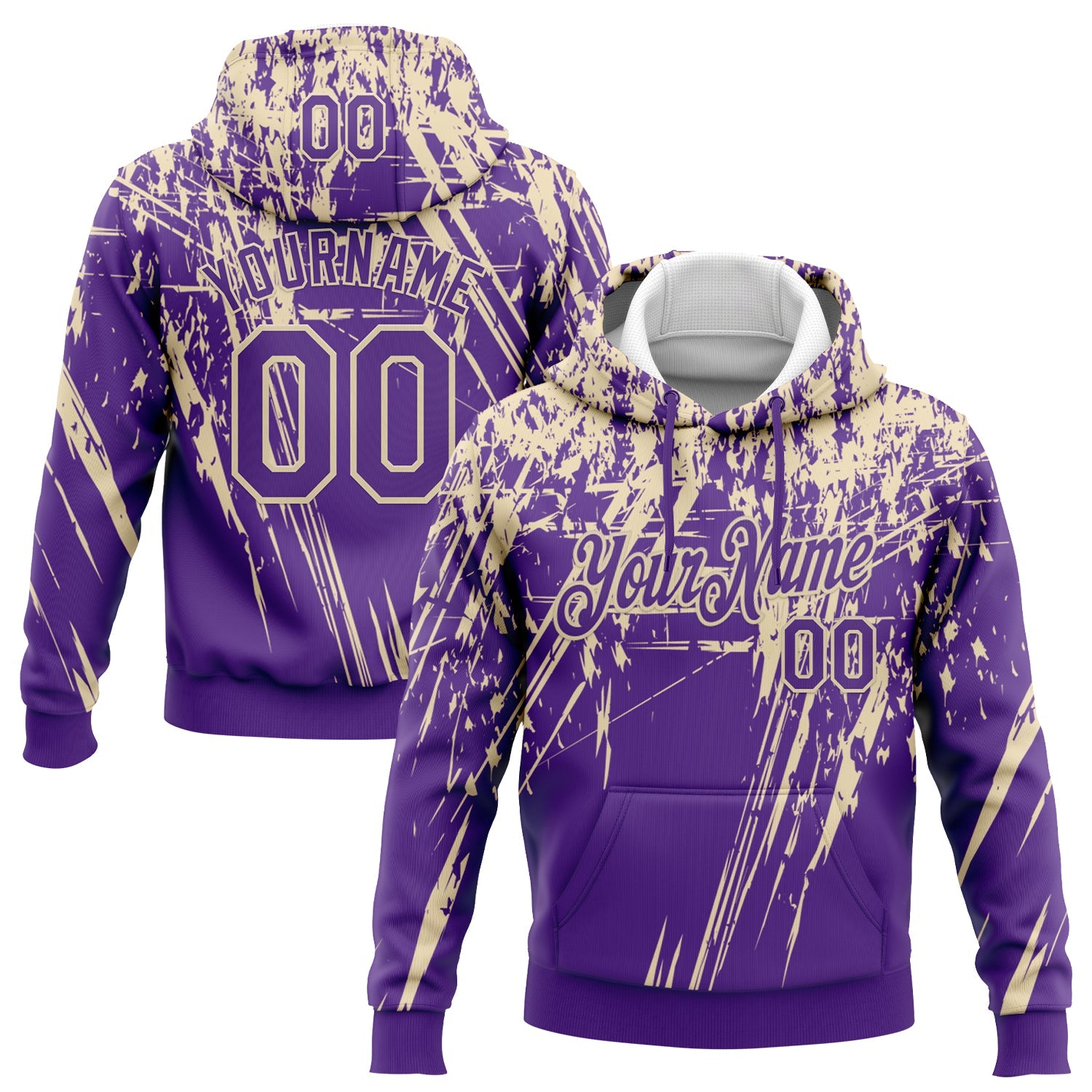 Custom Stitched Purple Cream 3D Pattern Design Splash Grunge Art Sports Pullover Sweatshirt Hoodie - Main View