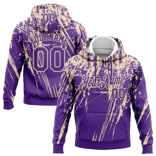 Custom Stitched Purple Cream 3D Pattern Design Splash Grunge Art Sports Pullover Sweatshirt Hoodie - Main View