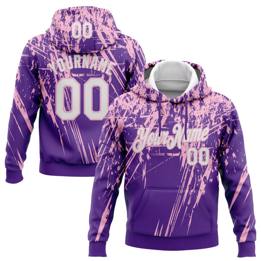 Custom Stitched Purple White-Light Pink 3D Pattern Design Splash Grunge Art Sports Pullover Sweatshirt Hoodie - Main View