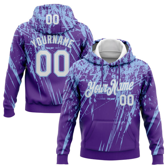 Custom Stitched Purple White-Light Blue 3D Pattern Design Splash Grunge Art Sports Pullover Sweatshirt Hoodie - Main View