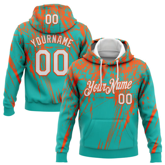 Custom Stitched Aqua White-Orange 3D Pattern Design Splash Grunge Art Sports Pullover Sweatshirt Hoodie - Main View