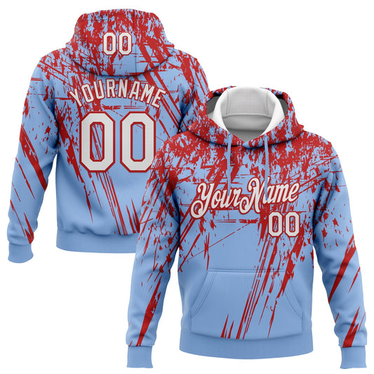 Custom Stitched Light Blue White-Red 3D Pattern Design Splash Grunge Art Sports Pullover Sweatshirt Hoodie - Main View