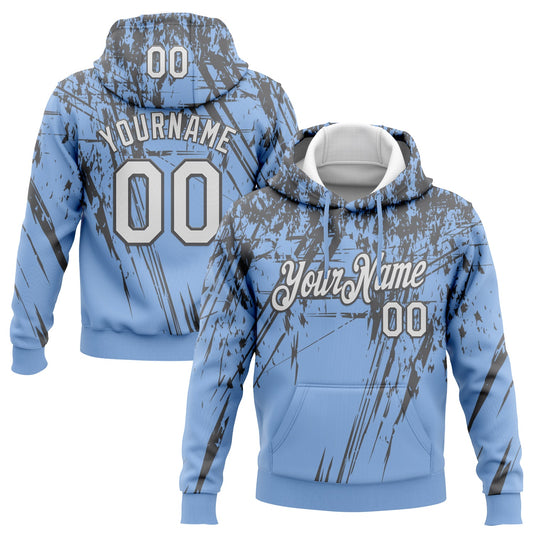 Custom Stitched Light Blue White-Steel Gray 3D Pattern Design Splash Grunge Art Sports Pullover Sweatshirt Hoodie - Main View