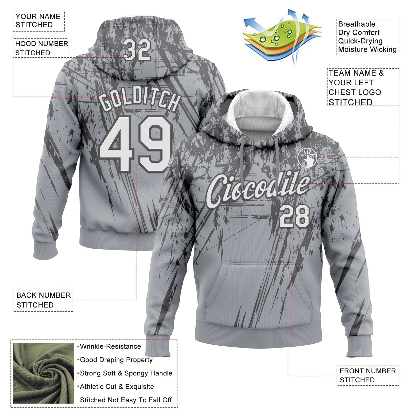 Custom Stitched Gray White-Steel Gray 3D Pattern Design Splash Grunge Art Sports Pullover Sweatshirt Hoodie view 2