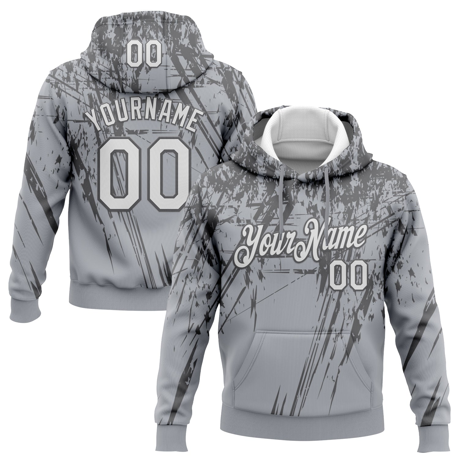 Custom Stitched Gray White-Steel Gray 3D Pattern Design Splash Grunge Art Sports Pullover Sweatshirt Hoodie - Main View