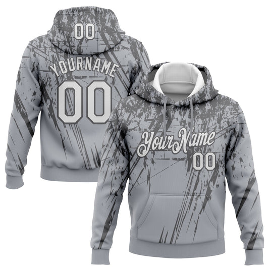 Custom Stitched Gray White-Steel Gray 3D Pattern Design Splash Grunge Art Sports Pullover Sweatshirt Hoodie - Main View
