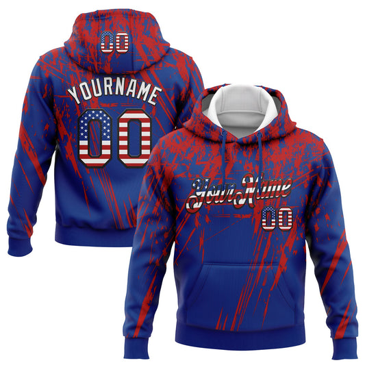 Custom Stitched Royal USA Flag Red Black-White 3D Pattern Design Splash Grunge Art Sports Pullover Sweatshirt Hoodie - Main View