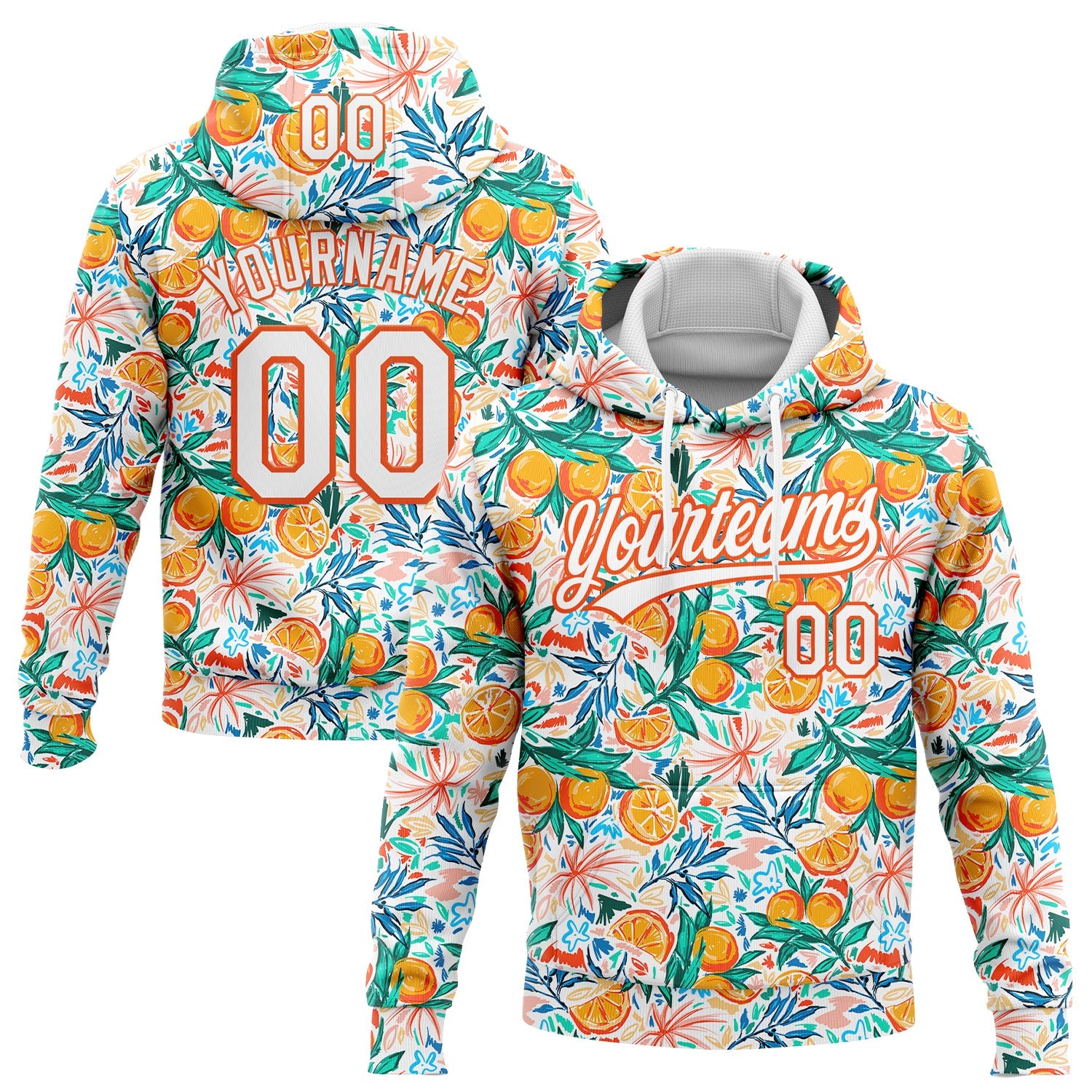 Custom Stitched White Orange 3D Pattern Design Fruit Sports Pullover Sweatshirt Hoodie - Main View