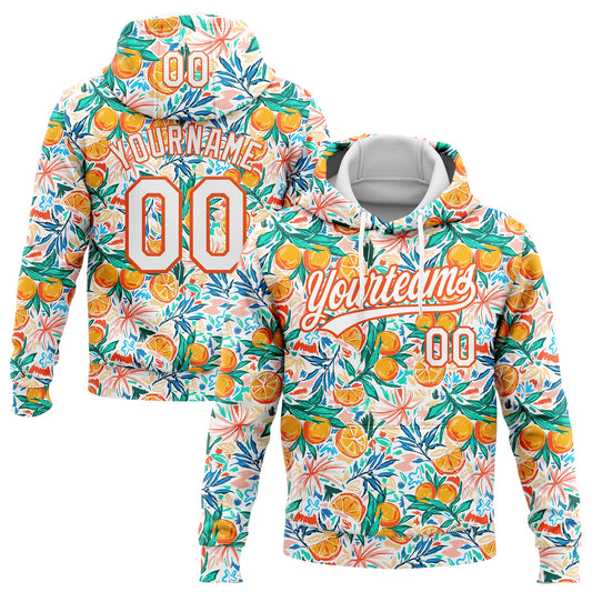 Custom Stitched White Orange 3D Pattern Design Fruit Sports Pullover Sweatshirt Hoodie - Main View
