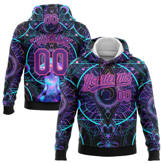 Custom Stitched Black Purple-Pink 3D Pattern Design Magic Mushrooms Over Sacred Geometry Psychedelic Hallucination Sports Pullover Sweatshirt Hoodie - Main View