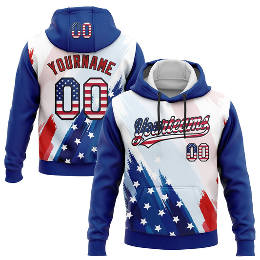 Custom Stitched White USA Flag Royal Black-Red 3D American Flag Sports Pullover Sweatshirt Hoodie - Main View
