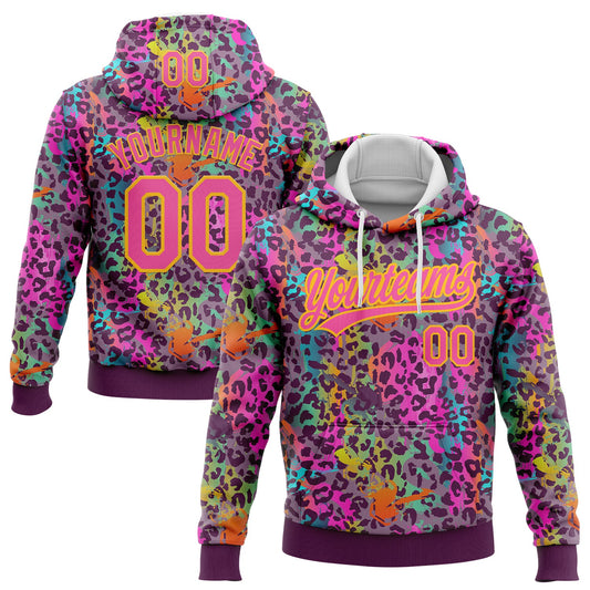 Custom Stitched Graffiti Pattern Pink-Gold 3D Colorful Leopard Print Sports Pullover Sweatshirt Hoodie - Main View