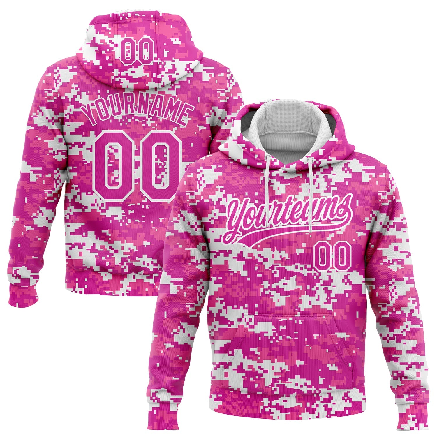 Custom Stitched Camo Deep Pink-White 3D Sports Pullover Sweatshirt Salute To Service Hoodie - Main View