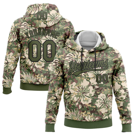 Custom Stitched Camo Olive-Black 3D Hawaii Palm Plant Sports Pullover Sweatshirt Salute To Service Hoodie - Main View
