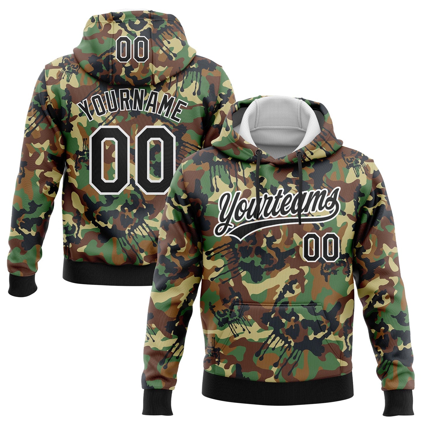 Custom Stitched Camo Black-White 3D Graffiti Drips Sports Pullover Sweatshirt Salute To Service Hoodie - Main View