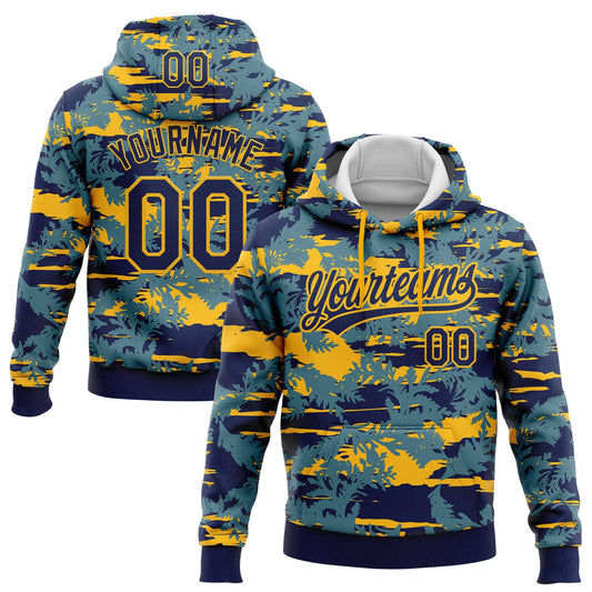 Custom Stitched Navy Gold 3D Pattern Design Thuja Branch Pullover Sweatshirt Hoodie - Main View