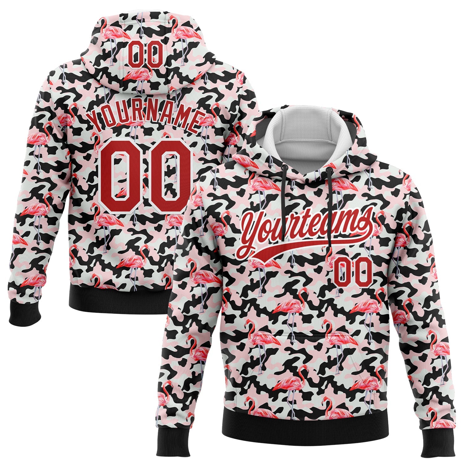 Custom Stitched Camo Red-White 3D Flamingo Sports Pullover Sweatshirt Salute To Service Hoodie - Main View