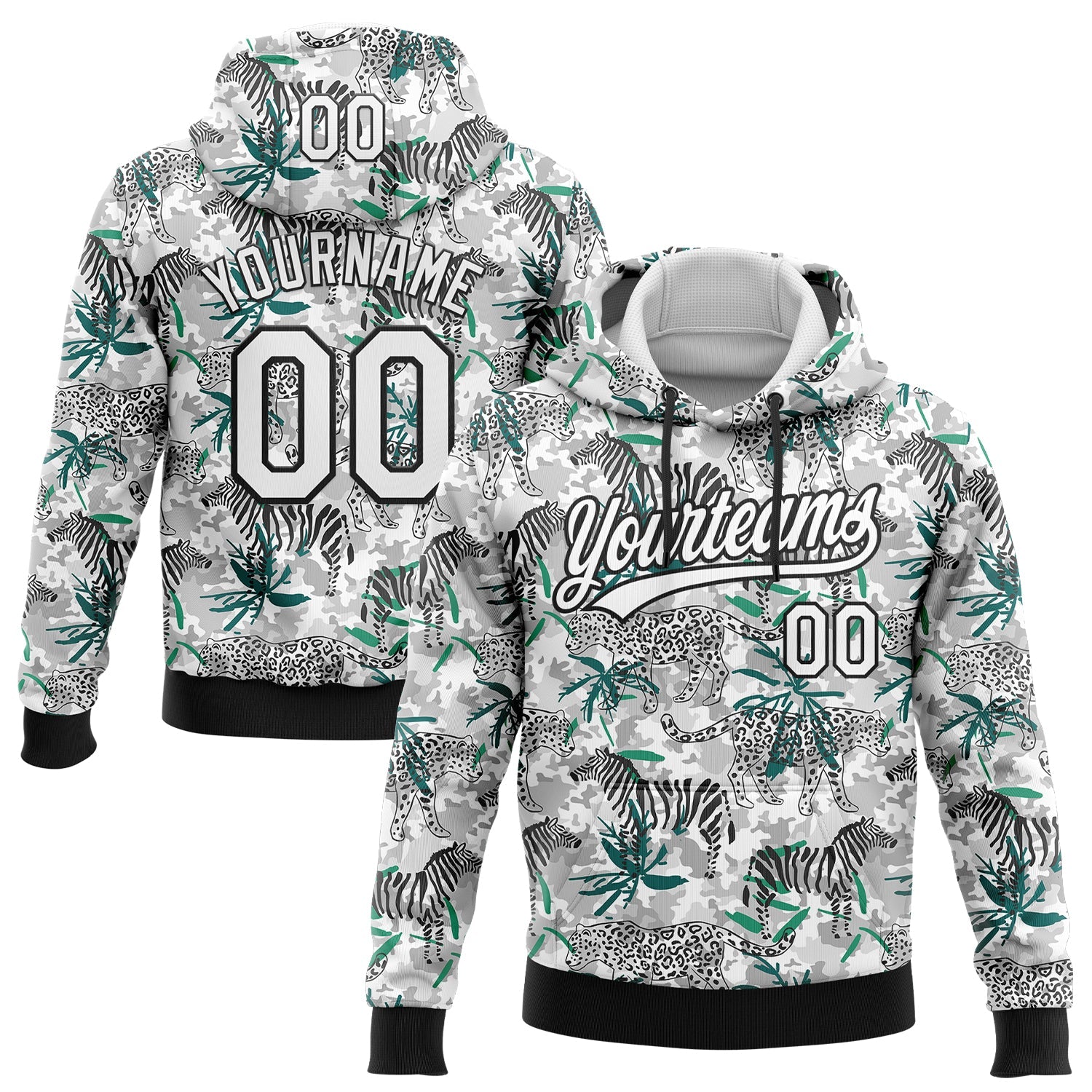 Custom Stitched Camo White-Black 3D Tropical Jungle Animal Sports Pullover Sweatshirt Salute To Service Hoodie - Main View