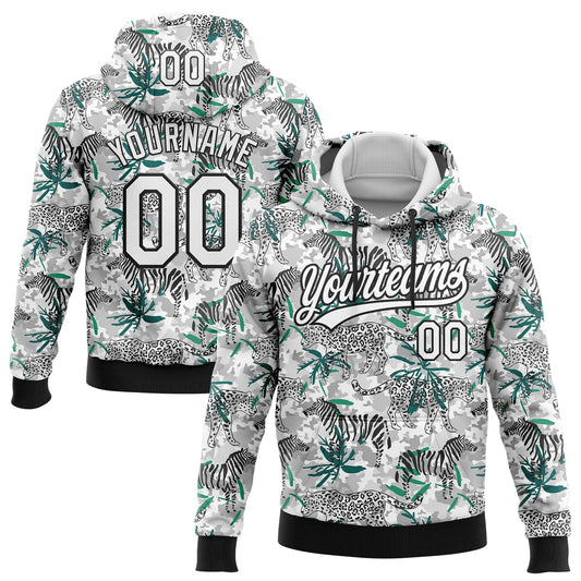 Custom Stitched Camo White-Black 3D Tropical Jungle Animal Sports Pullover Sweatshirt Salute To Service Hoodie - Main View