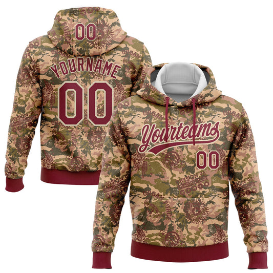 Custom Stitched Camo Crimson-Cream 3D Military Badge Sports Pullover Sweatshirt Salute To Service Hoodie - Main View