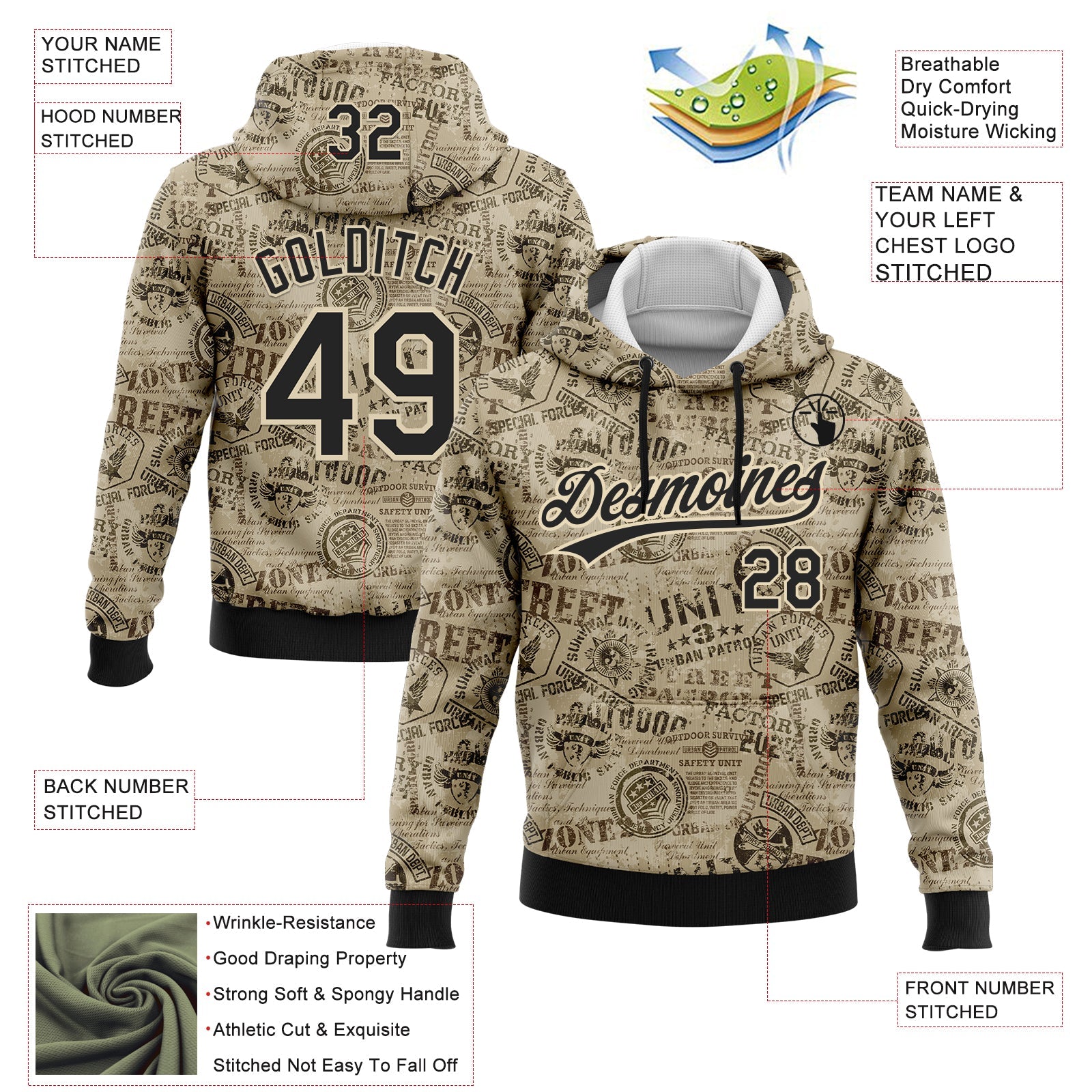 Custom Stitched Olive Black-Cream 3D Military Badge Sports Pullover Sweatshirt Salute To Service Hoodie view 2