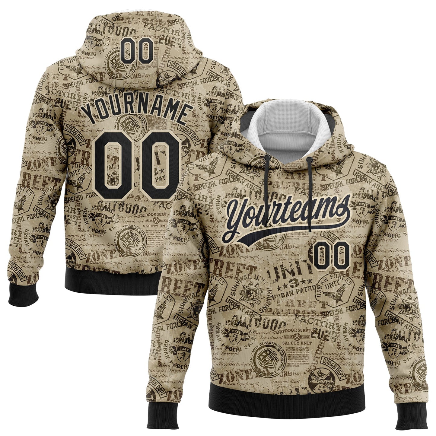 Custom Stitched Olive Black-Cream 3D Military Badge Sports Pullover Sweatshirt Salute To Service Hoodie - Main View