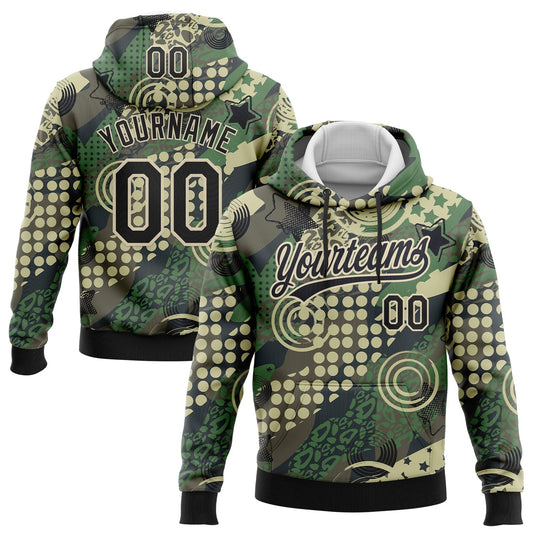 Custom Stitched Camo Black-Cream 3D Dots And Geometric Figures Sports Pullover Sweatshirt Salute To Service Hoodie - Main View