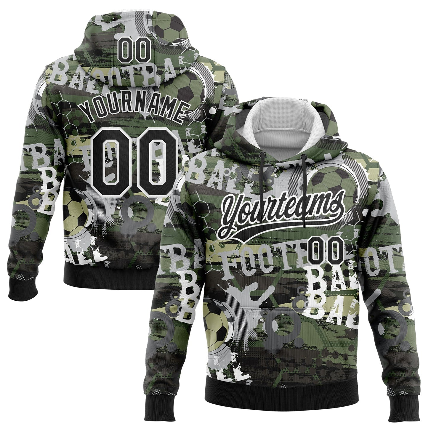 Custom Stitched Camo Black-White 3D Football Sports Pullover Sweatshirt Salute To Service Hoodie - Main View