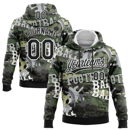 Custom Stitched Camo Black-White 3D Football Sports Pullover Sweatshirt Salute To Service Hoodie - Main View