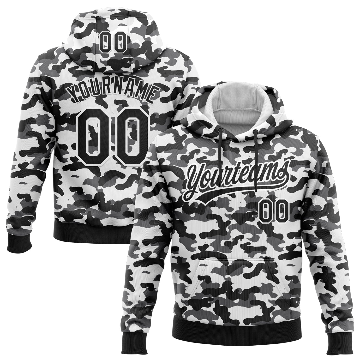 Custom Stitched Camo Black-White 3D Sports Pullover Sweatshirt Salute To Service Hoodie - Main View