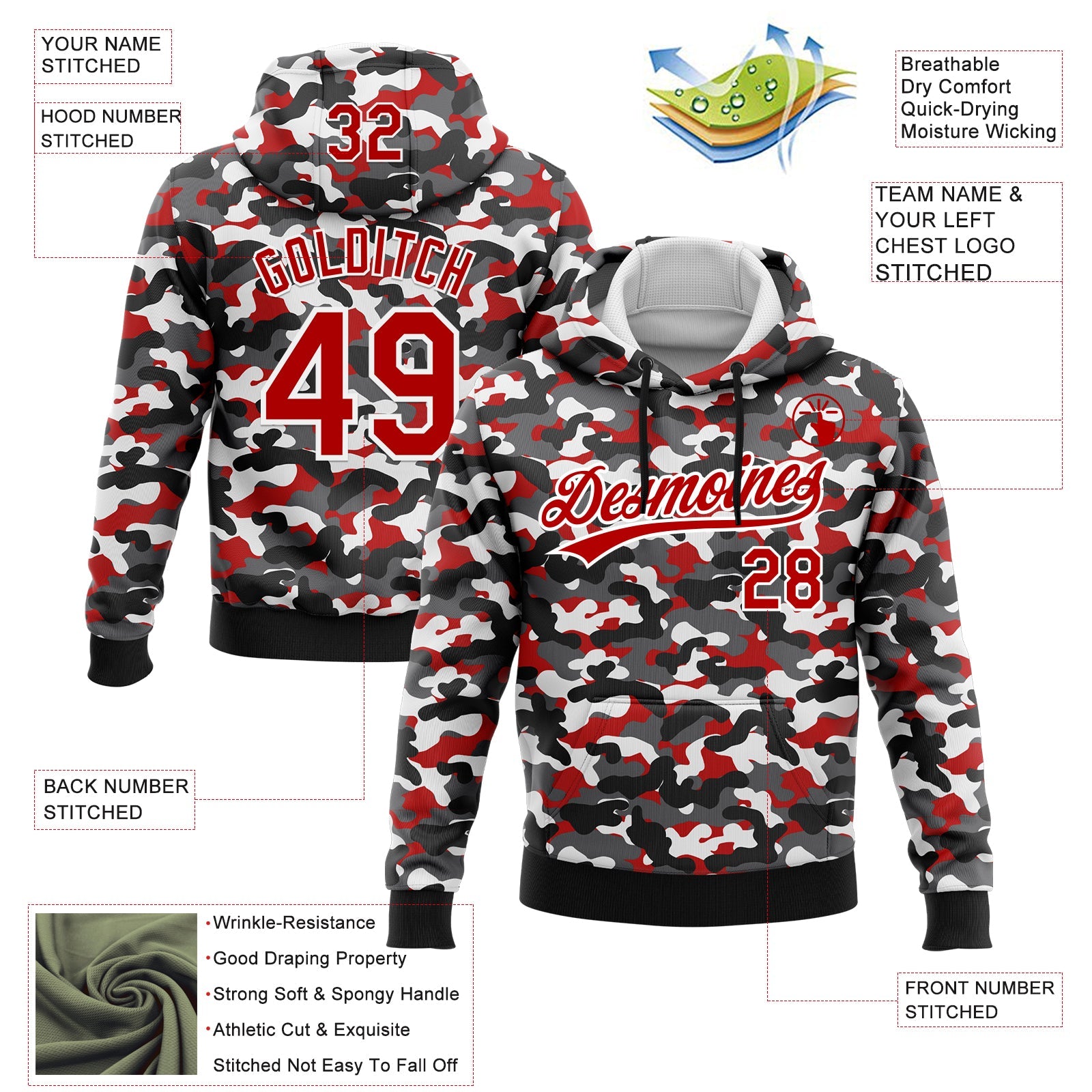 Custom Stitched Camo Red-White 3D Sports Pullover Sweatshirt Salute To Service Hoodie view 2