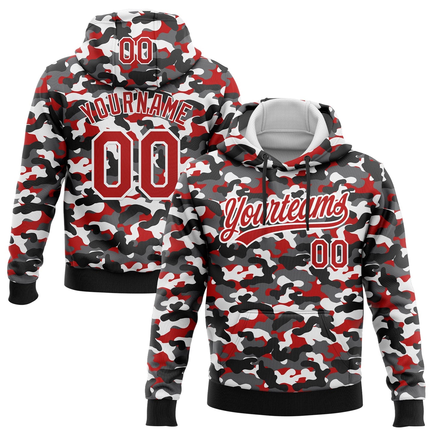 Custom Stitched Camo Red-White 3D Sports Pullover Sweatshirt Salute To Service Hoodie - Main View